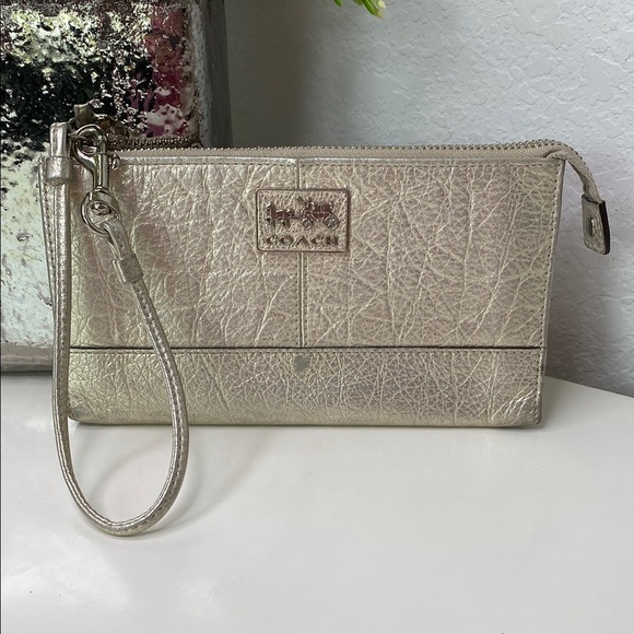 Coach Handbags - Coach‎ Wristlet Metallic Champagne Leather